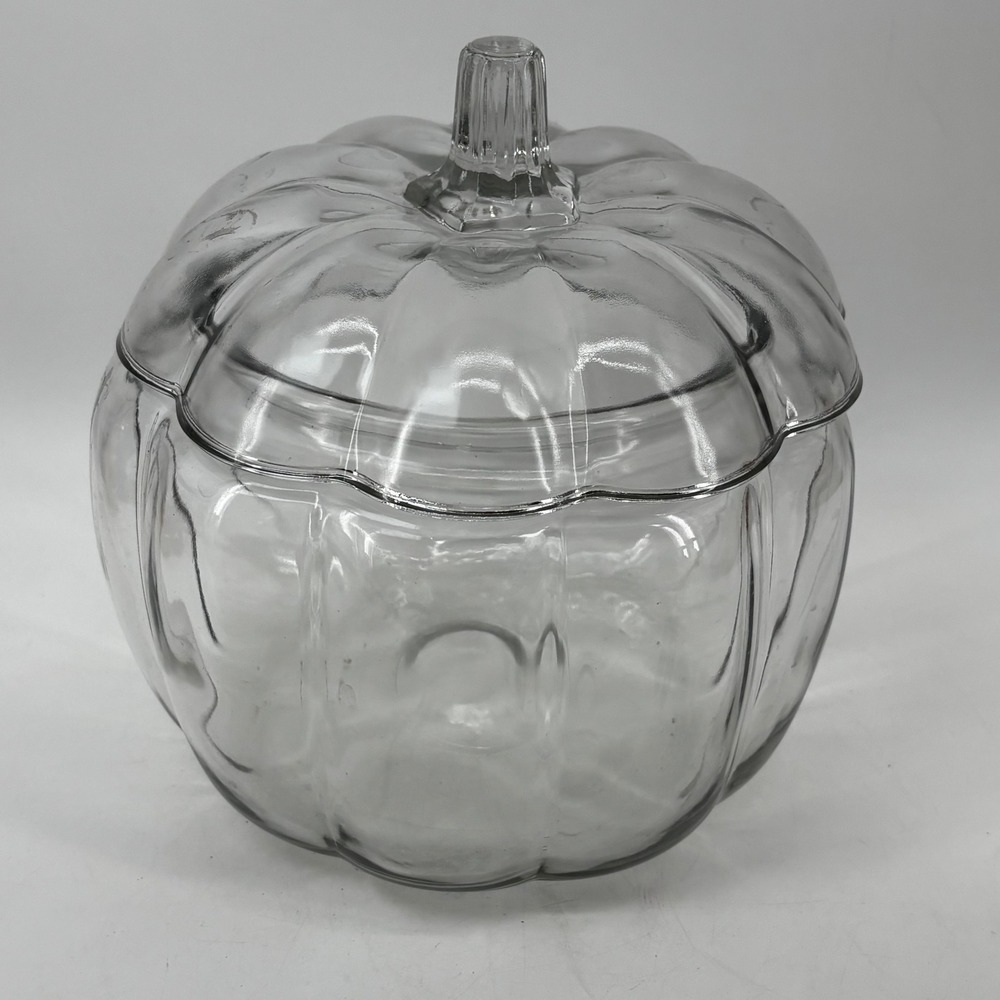 Anchor Hocking Clear Glass Pumpkin Jar with Lid Harvest Fall DecorCandy Dish6.5